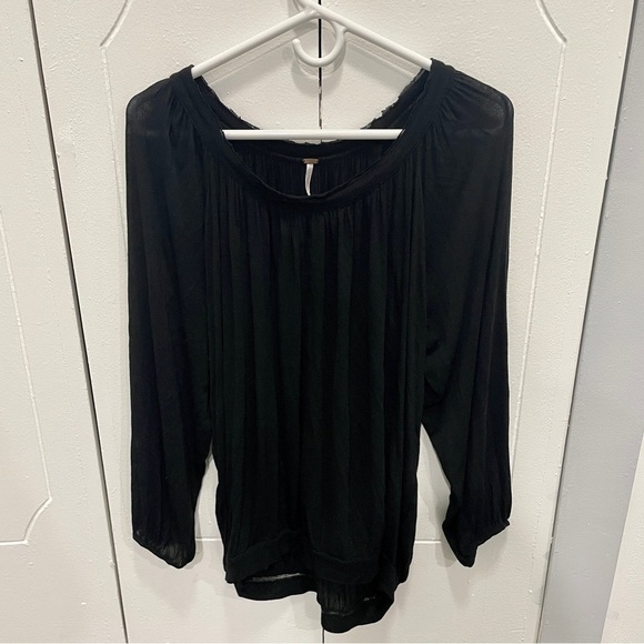 Free People Black Draping Long Sleeve Shirt - Picture 1 of 11